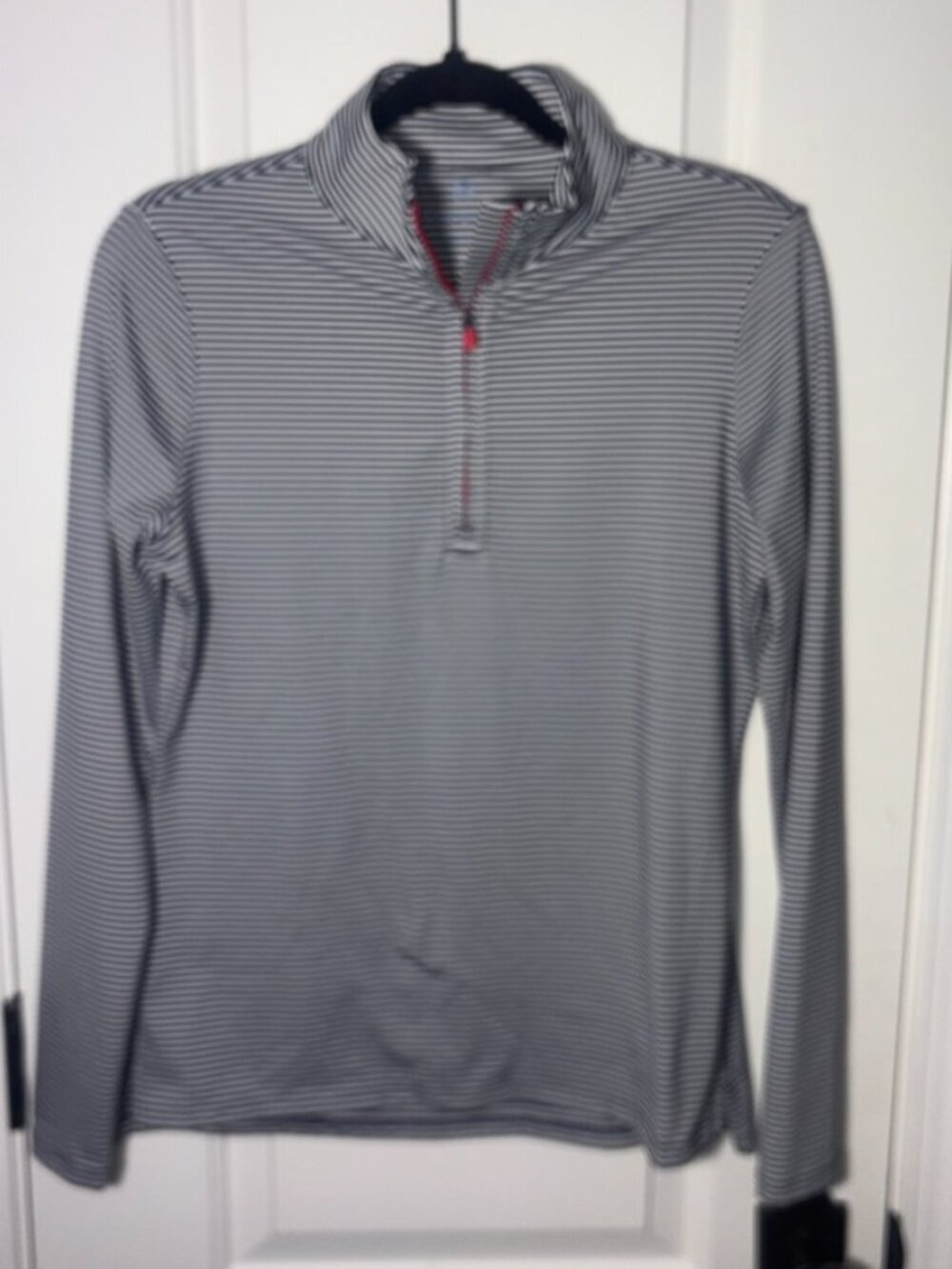 Women's Long-Sleeve Striped Quarter-Zip Performance Top - Black & White - Picture 11 of 11